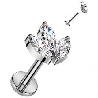 Piercing labret Titane � Feuille d'�rable zirconiums clairs (l�vre, tragus, h�lix...)