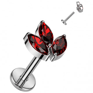 Piercing labret Titane � Feuille d'�rable zirconiums rouges (l�vre, tragus, h�lix...)