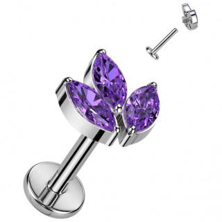 Piercing labret Titane � Feuille d'�rable zirconiums violets (l�vre, tragus, h�lix...)