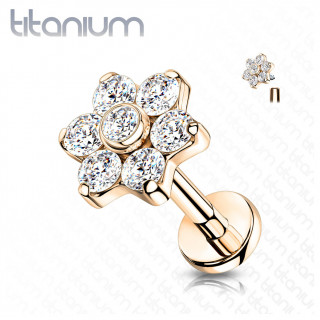 Piercing labret Titane fleur strass � filetage interne (l�vre, h�lix...) -  Cuivr�