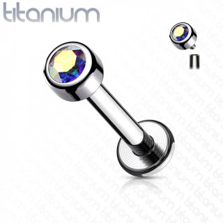 Piercing labret Titane � cristal Aurore Bor�ale (filetage interne)