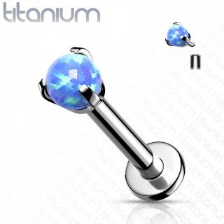 Piercing labret Titane � perle d'Opale Bleue (filetage interne)