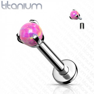 Piercing labret Titane � perle d'Opale Rose (filetage interne)