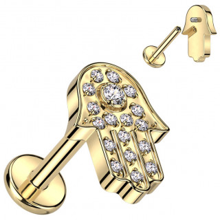 Piercing labret Titane main de fatma dor�e (filetage interne)