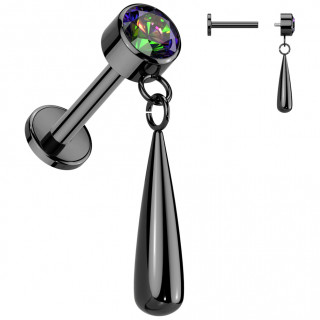 Piercing labret Titane noir serti � fine goutte (h�lix, flat, lobe...)