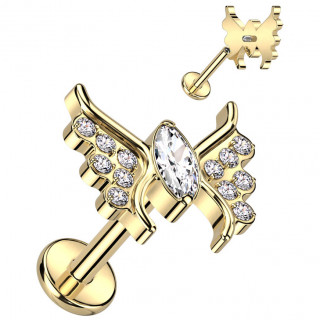 Piercing labret Titane Papillon f��rique dor� (filetage interne)