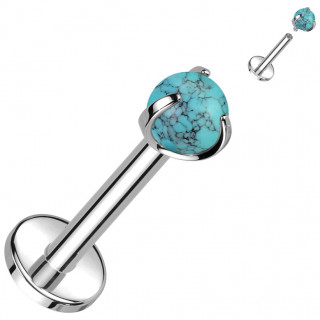 Piercing labret Titane � perle de Turquoise (h�lix, tragus, l�vre...)