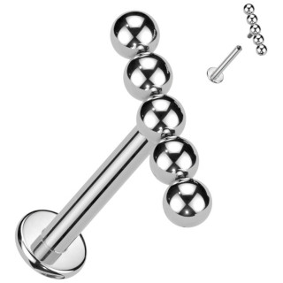 Piercing labret Titane � 5 perles align�es (filetage interne)