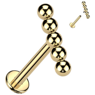 Piercing labret Titane dor� � 5 perles align�es (filetage interne)