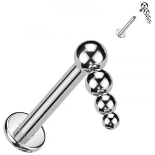 Piercing labret Titane � 4 perles asym�triques en cascade (filetage interne)