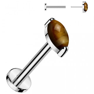 Piercing labret Titane � pierre Oeil de tigre ovale (push-in)