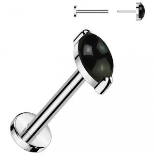 Piercing labret Titane � pierre Onyx noire ovale (push-in)