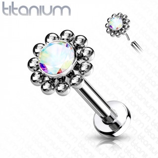Piercing labret Titane push-fit � fleur de soleil - Aurore Bor�ale