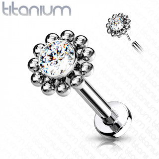 Piercing labret Titane push-fit � fleur de soleil - Clair
