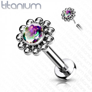 Piercing labret Titane push-fit � fleur de soleil - Vitrail Medium