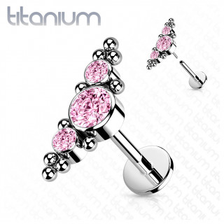 Piercing labret titane push-in � aile de pierres perl�e - rose