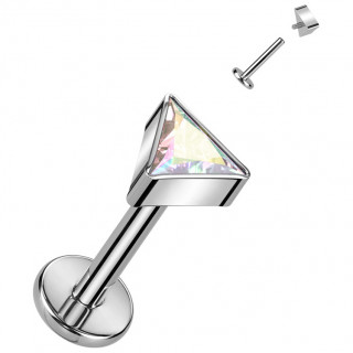 Piercing labret Titane Triangle � zirconium Aurore Bor�ale et filetage interne (l�vre, tragus, h�lix...)
