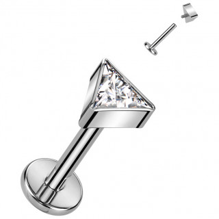 Piercing labret Titane Triangle � zirconium et filetage interne (l�vre, tragus, h�lix...)