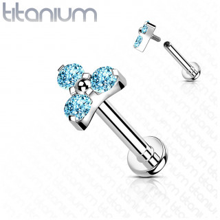 Piercing labret Titane � trinit� de zirconiums - Bleu aqua (l�vre, h�lix...)