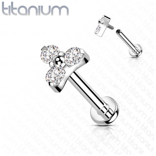 Piercing labret Titane � trinit� de zirconiums - Clair (l�vre, h�lix...)