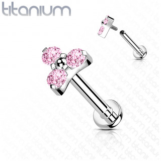 Piercing labret Titane � trinit� de zirconiums - Rose (l�vre, h�lix...)