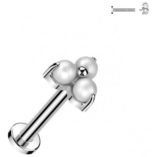 Piercing labret Titane � Trio de perles fines (l�vre et oreille)