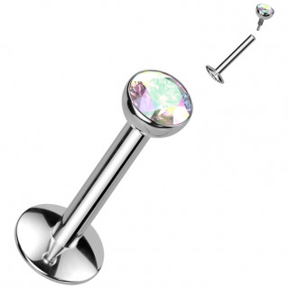 Piercing labret Titane � zirconium aurore bor�ale et base convexe (l�vre, tragus, h�lix...)