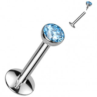 Piercing labret Titane � zirconium bleu aqua et base convexe (l�vre, tragus, h�lix...)