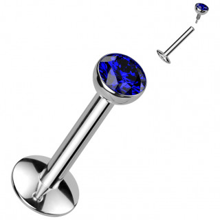 Piercing labret Titane � zirconium bleu et base convexe (l�vre, tragus, h�lix...)