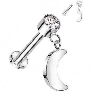 Piercing labret Titane � zirconium et lune en pendentif (tragus, h�lix...)