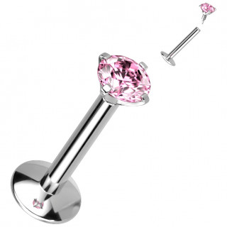 Piercing labret Titane � zirconium griff� rose (filetage interne)