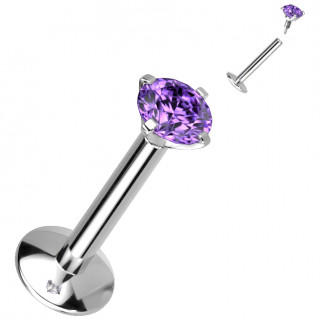 Piercing labret Titane � zirconium griff� violet Tanzanite (filetage interne)