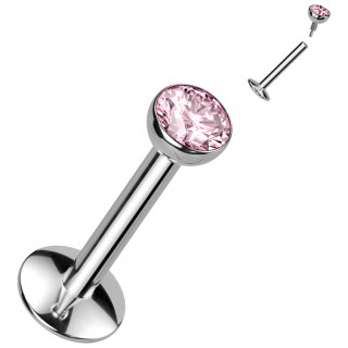 Piercing labret Titane � zirconium rose et base convexe (l�vre, tragus, h�lix...)