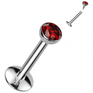 Piercing labret Titane � zirconium rouge et base convexe (l�vre, tragus, h�lix...)