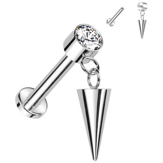 Piercing labret Titane zirconium � spike suspendu
