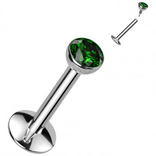 Piercing labret Titane � zirconium vert et base convexe (l�vre, tragus, h�lix...)