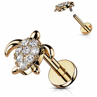 Piercing labret tortue Cuivr�e � carapace pav�e de strass (l�vre, h�lix...)