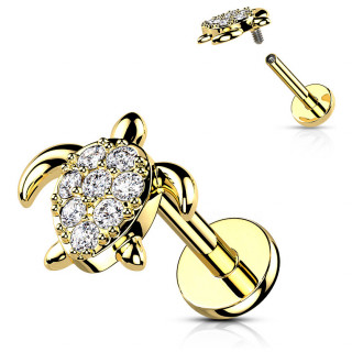 Piercing labret tortue Dor�e � carapace pav�e de strass (l�vre, h�lix...)