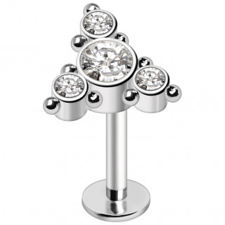 Piercing labret triangulaire orn� de sph�res et strass (l�vre, helix, tragus...)