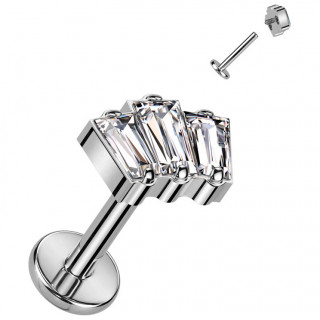 Piercing labret � zirconiums rectangulaires en Titane � filetage interne (l�vre, tragus, h�lix...)