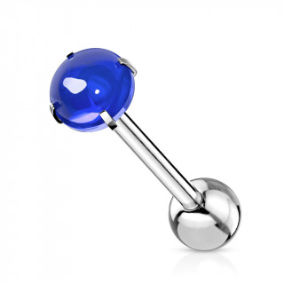 Piercing langue barbell acier � cabochon Bleu