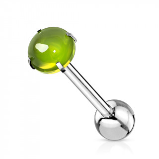 Piercing langue barbell acier � cabochon Vert