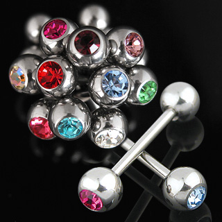 Piercing langue � boule sertie