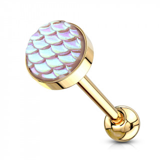 Piercing langue dor� � �cailles roses