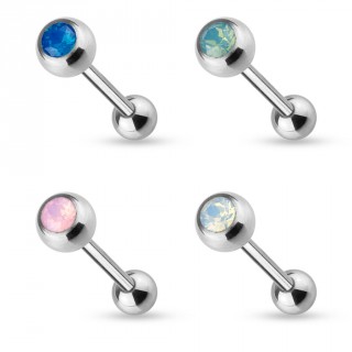Piercing langue en acier � boule sertie d'une Opalite
