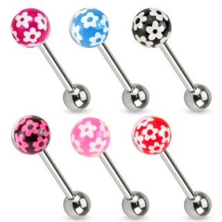 Piercing langue en acier avec boule � imprim�s fleurs