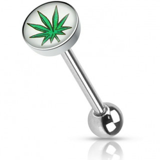 Piercing langue imprim� feuille cannabis