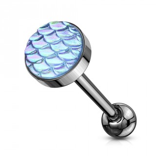 Piercing langue noir � �cailles bleu aqua