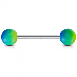 Piercing langue � rev�tement en caoutchouc - bleu, vert et jaune