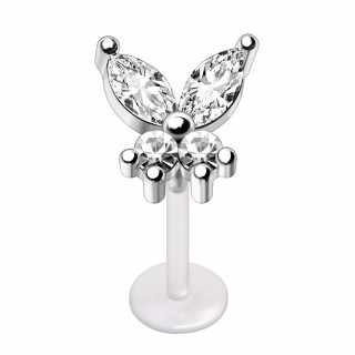 Piercing labret bioflex � papillon de strass (l�vre, helix, tragus...)